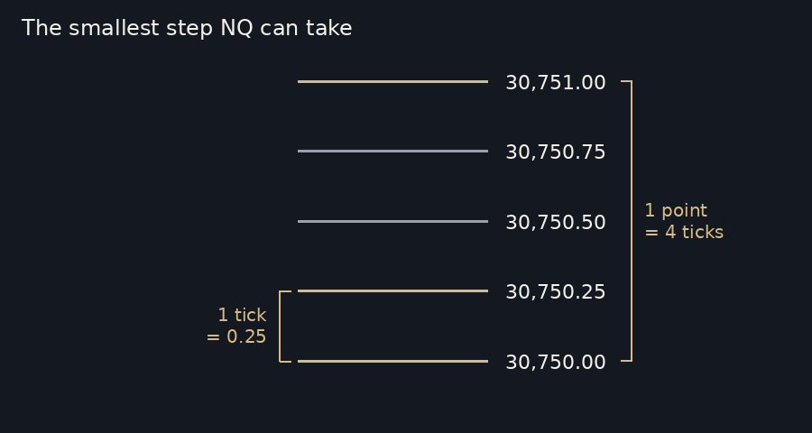 Ticks and points on a price ladder